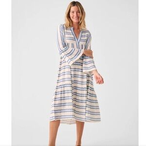Faherty Dream dress Cotton Gauze Vida Midi Blue Baja Large Boho Beach Stripe XS